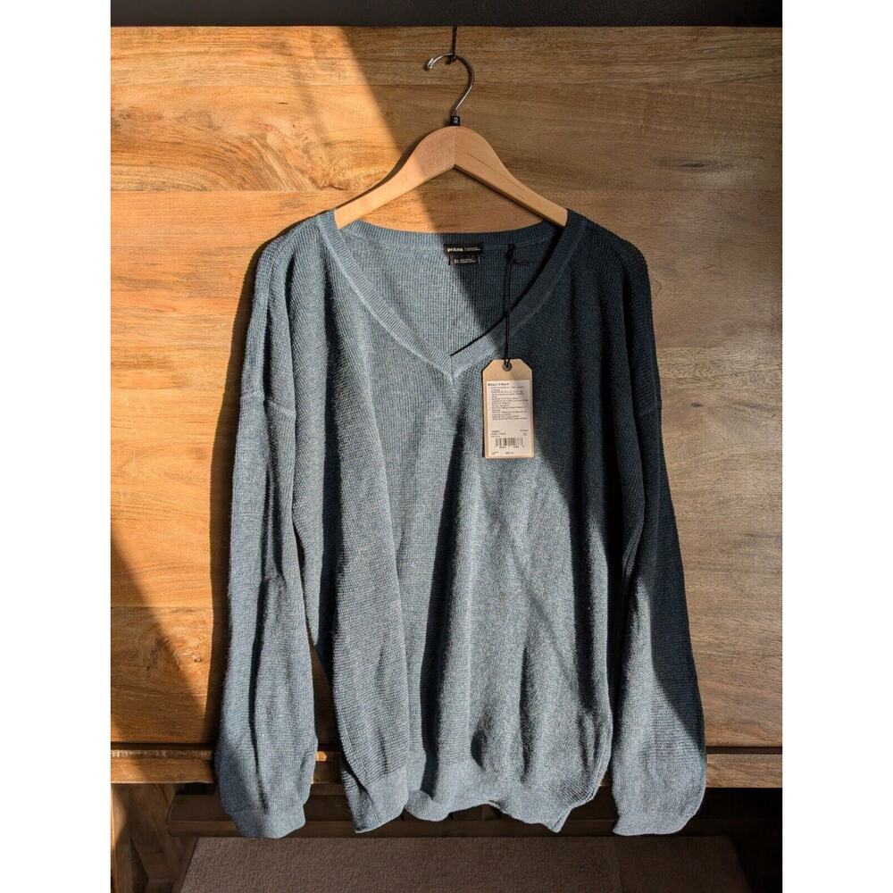 PrAna Sweater Womens XL Dark Sky Waffle Knit Relaxed Fit Comfort Milani V-Neck